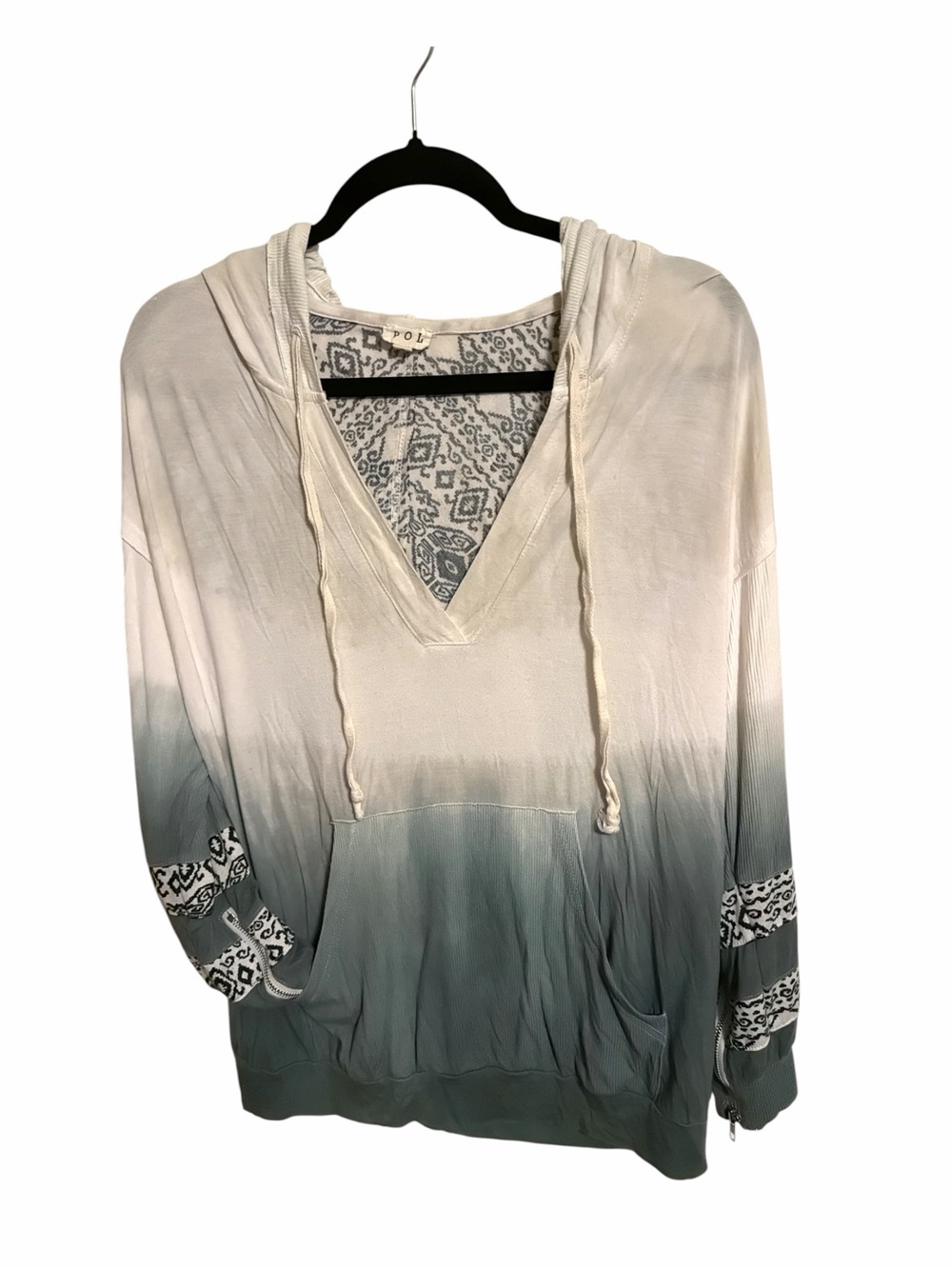 POL Boho Ombré Dip-Dye Tribal Hooded Sweatshirt Top | Size S (Distressed)